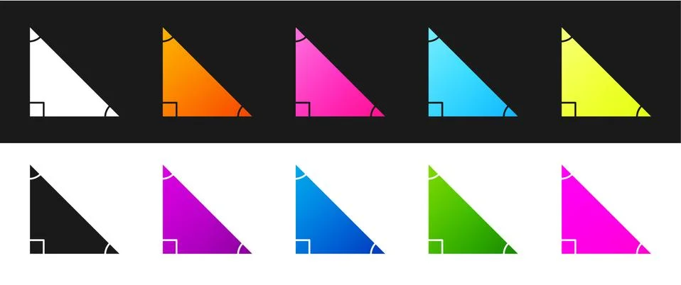 Set Triangle math icon isolated on black and white background. Vector Illustrazione stock