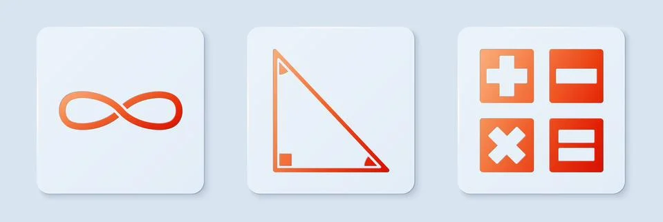 Set Triangle math, Infinity and Calculator. White square button. Vector Stock Illustration