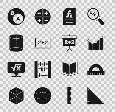 Set Triangle math, Protractor, Graph, schedule, chart, diagram, Function ma.. Stock Illustration