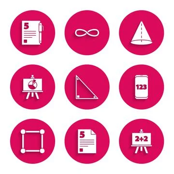 Set Triangle math, Test or exam sheet, Chalkboard, Mobile calculator interface 스톡 일러스트