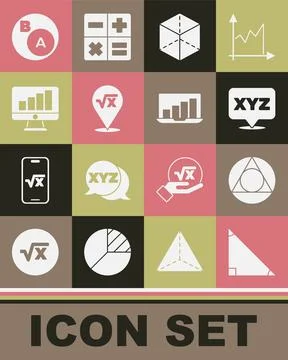 Set Triangle math, XYZ Coordinate system, Geometric figure Cube, Square root of Stock Illustration