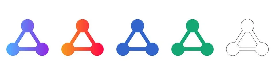 Set of Triangle Node Connection Icons in Gradient and Outline Styles 스톡 일러스트