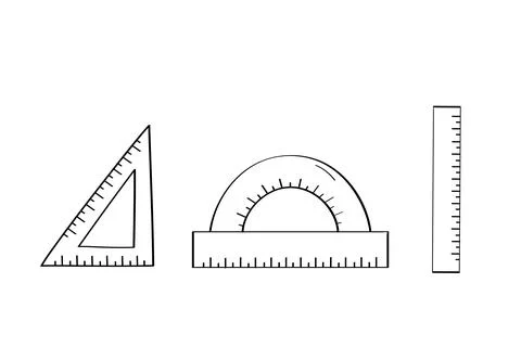 Set Triangle ruler protractor doodle icon. School supplies. Simple vector sym Stock Illustration