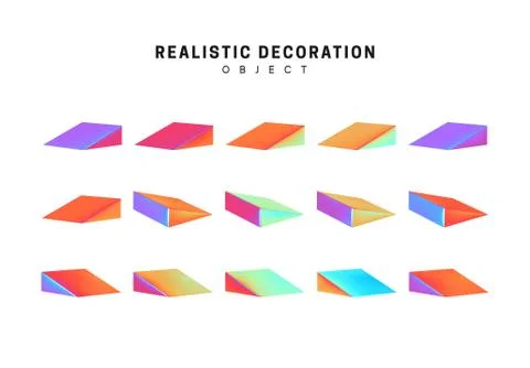 Set triangle sharp flat volumetric. Realistic geometric shapes with holographic イラスト素材