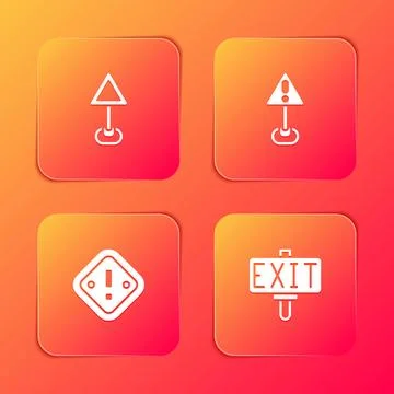 Set Triangle warning blank, Exclamation mark triangle, and Fire exit icon Stock Illustration