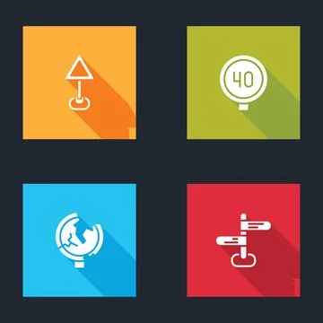 Set Triangle warning blank, Speed limit traffic, Road sign and icon. Vector Stock Illustration