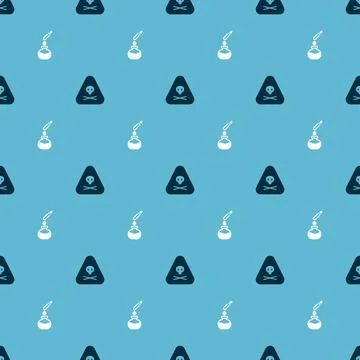 Set Triangle warning toxic and Test tube and flask on seamless pattern. Vector Stock Illustration