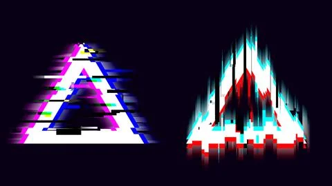 Set of triangles with glitch effect. Glitch generative art forms. Signal da.. Stock Illustration