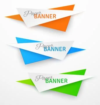 Set of triangular colorful paper origami banners Stock Illustration