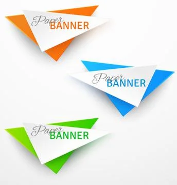 Set of triangular colorful paper origami banners Stock Illustration