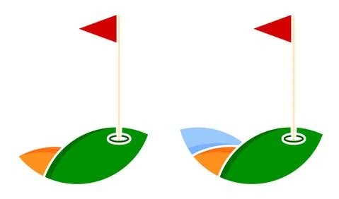 Set triangular golf flag on pole. Golf hole on course marked with flag. Active Illustrazione stock