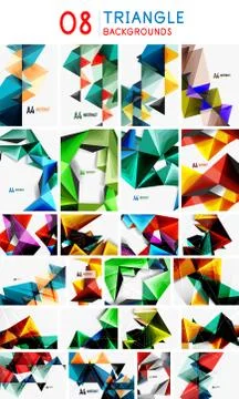 Set of triangular low poly 3d design backgrounds. Geometric triangle shapes Illustrazione stock