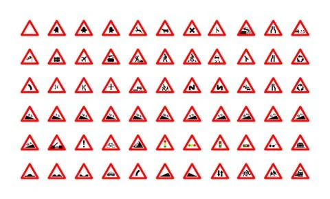 Set of triangular road signs isolated on white Illustrazione stock