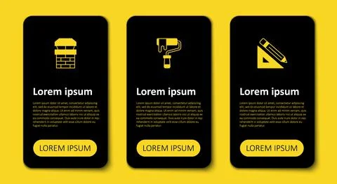 Set Triangular ruler and pencil, Paint roller brush and Chimney. Business Stock Illustration