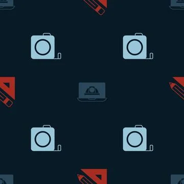 Set Triangular ruler and pencil, Worker safety helmet and Roulette construction イラスト素材