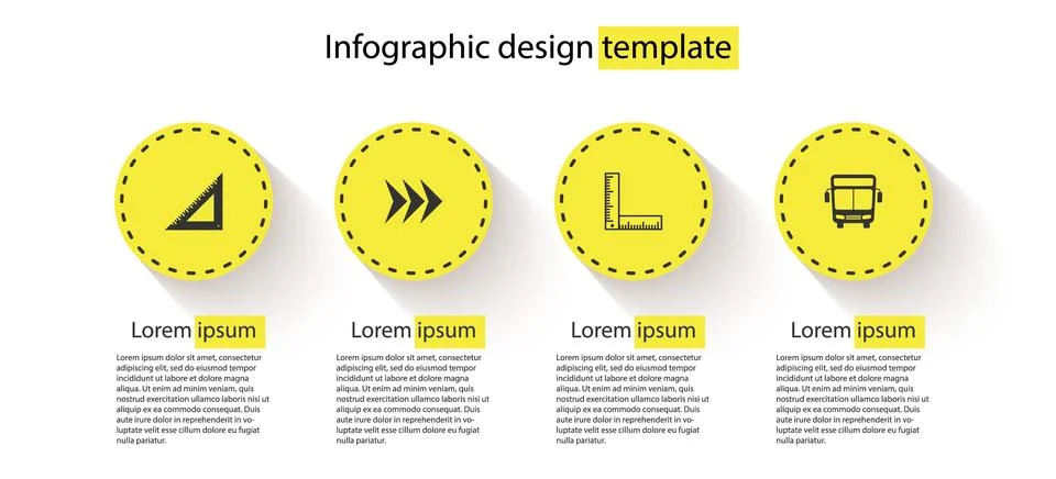 Set Triangular ruler, Arrow, Folding and Bus. Business infographic template.  Stockillustratie