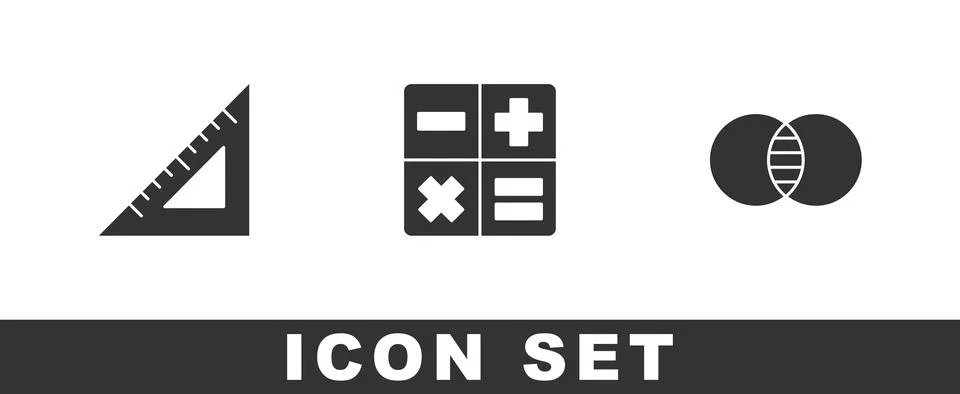 Set Triangular ruler, Calculator and Mathematics sets A and B icon. Vector Stock Illustration