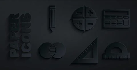 Set Triangular ruler, Calculator, Mathematics sets A and B, Protractor, XYZ Stock Illustration
