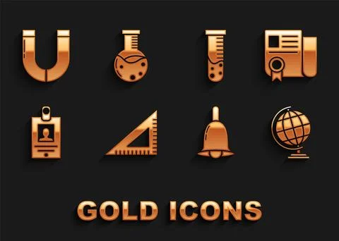 Set Triangular ruler, Certificate template, Earth globe, Ringing bell, Iden.. Illustrazione stock