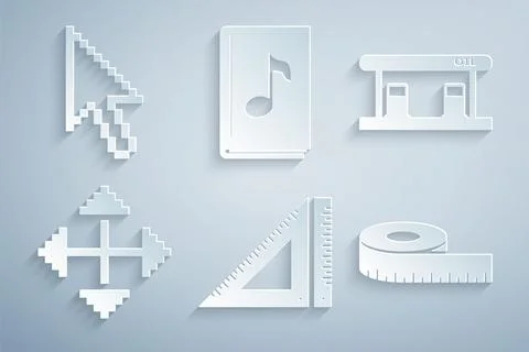 Set Triangular ruler, Gas filling station, Pixel arrows four directions, Tape Ilustração Stock