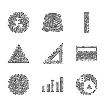 Set Triangular ruler, Graph, schedule, chart, diagram, Subsets, math, is subset Stock Illustration