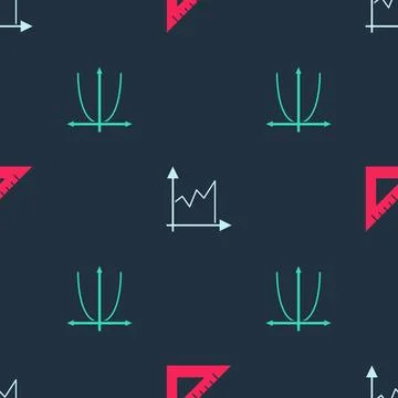 Set Triangular ruler, Graph, schedule, chart, diagram and on seamless pattern Illustrazione stock