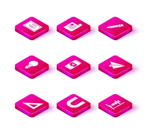 Set Triangular ruler, Magnet, Light bulb with concept of idea, Graduation cap Stock Illustration