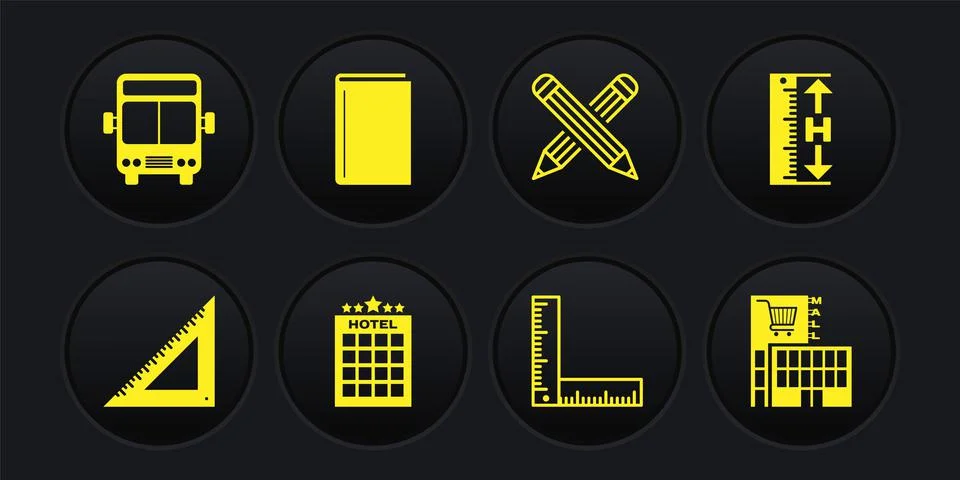 Set Triangular ruler, Measuring height and length, Hotel building, Folding Stock Illustration