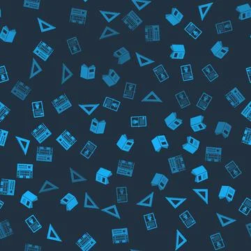 Set Triangular ruler, Open book, Audio and Supermarket building on seamless p イラスト素材