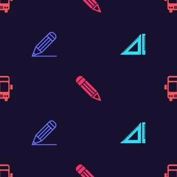 Set Triangular ruler, Pencil and line,  and Bus on seamless pattern. Vector イラスト素材