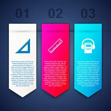 Set Triangular ruler, Ruler and Audio book. Business infographic template Ilustración de archivo