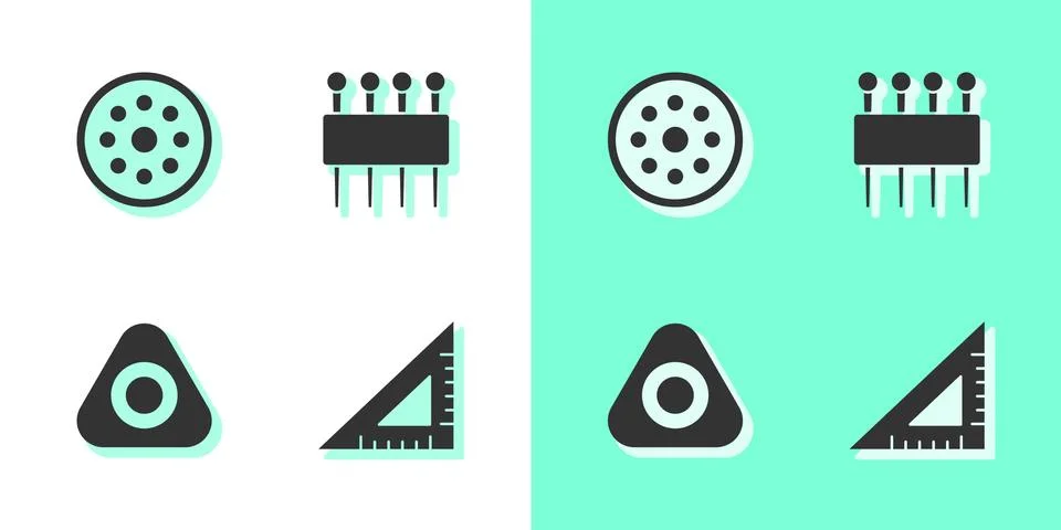 Set Triangular ruler, Sewing button, chalk and Needle for sewing icon. Vector イラスト素材