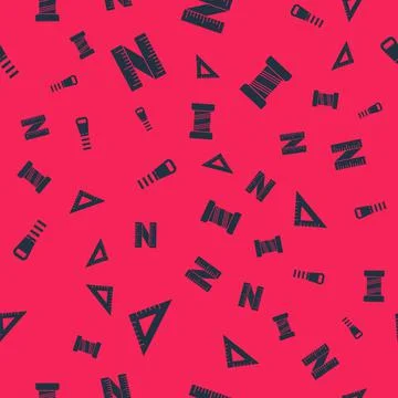 Set Triangular ruler, Tape measure, Zipper and Sewing thread on seamless pattern Stock Illustration