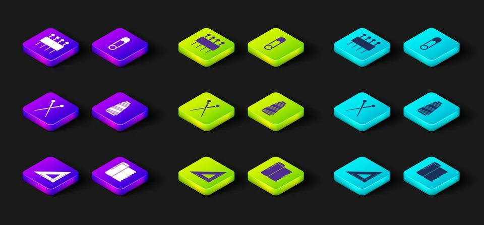 Set Triangular ruler, Textile fabric roll, Knitting needles, Sewing thread イラスト素材