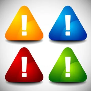 Set of triangular signs with exclamation marks. Vector. Ilustración de archivo