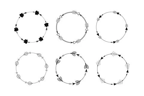 Set tribal indian native frames in doodle style isolated on white background Stock Illustration