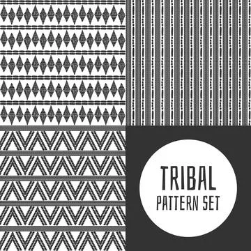 Set of tribal pattern vector seamless. Monochrome African print Stock Illustration