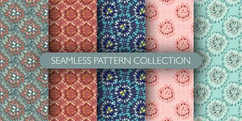 Set of tribal seamless pattern with dot circles. African elements collection. イラスト素材