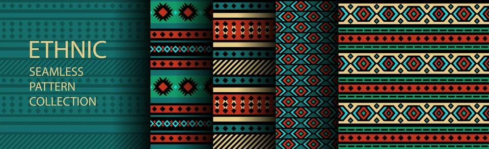Set of tribal seamless patterns, ethnic collection Stock Illustration