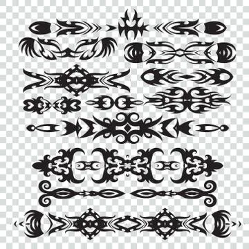 Set of tribal tattoos elements in black color for design, Stock Illustration