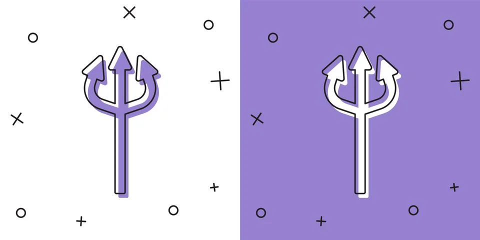 Set Trident devil icon isolated on white and purple background. Happy Halloween Stock Illustration