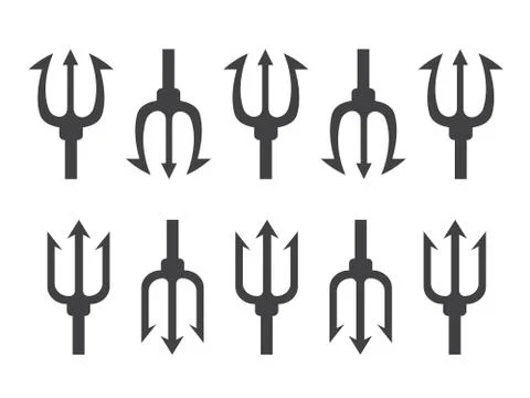 Set of trident silhouette. Pitchfork devil set. Trident devil icon Stock Illustration