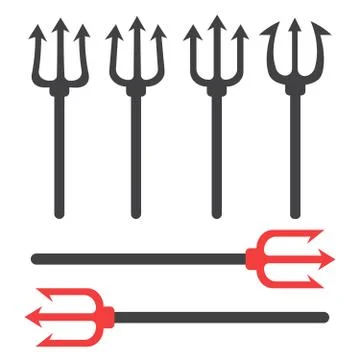Set of trident silhouette. Pitchfork devil set. Trident devil icon 스톡 일러스트