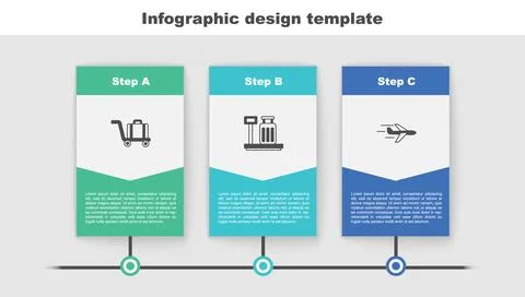 Set Trolley baggage, Scale with suitcase and Plane. Business infographic te.. 库存插图