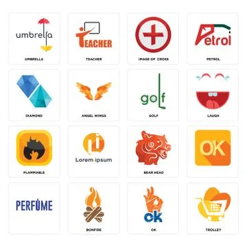 Set of trolley, ok, , bear head, flammable, golf, diamond, image cross, umbre Illustrazione stock gratuita