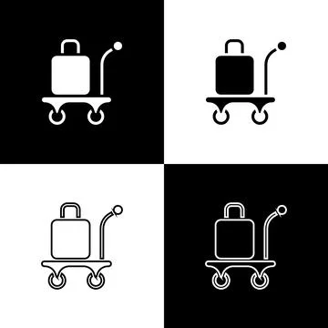 Set Trolley suitcase icon isolated on black and white background. Traveling Illustration