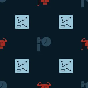 Set Trolley suitcase, Train station clock and Railway map on seamless pattern Illustrazione stock