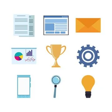 Set of trophy and office elements, flat design Illustrazione stock