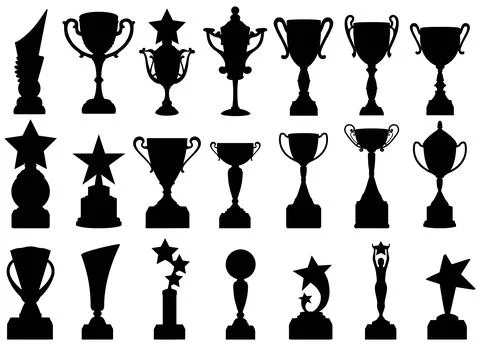 Set of trophy cup silhouettes. Isolated vector illustrations on white backg.. Stock Illustration