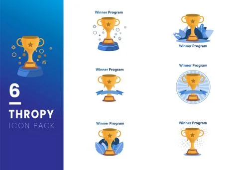 Set of Trophy Cup Vector Flat Icon with star on white background Stock Illustration